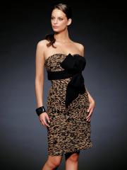 Classic Leopard Print Strapless Fashion Sheath Style with Bow Tie Embellishment Evening Dresses