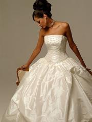 Classic Strapless Neck Ball Gown Dress with Pick-Up Skirt and Chapel Train