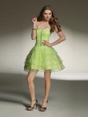 Classical A-Line Short Length Kelly Satin and Multi-Tiered Organza Wedding Guest Dress