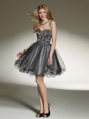 Classical A-Line Short Length Printed Bodice and Light Tulle Overlay Homecoming Dresses
