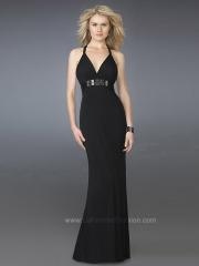 Classy A-line Style Halter Strap Low V-neckline Sequined Accented Evening Dresses