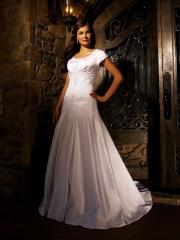 Classy Ivory Satin Empire Gown of Short Cap Sleeves