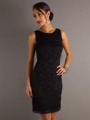 Classy Lace Fabric Scoop Neckline Sequined for Accented Knee Length Wedding Guest Dresses