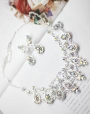 Clear White Floral Rhinestone Bridal Jewelry Set