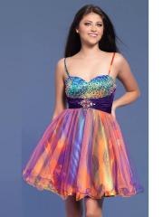 Colorized A-line Style Spaghetti Straps and Sweetheart Neckline Sequined Accent Prom Dresses