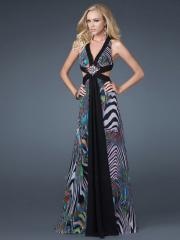 Colorized Chiffon Deep V-neckline Beaded Brooch Cut-out Sides Full Length Celebrity Dresses