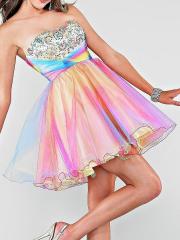 Colorized Organza and Daffodil Taffeta Strapless A-line Style with Sequins Ornament Prom Dresses