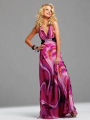 Colorized Print Chiffon A-line Style Deep V-neckline Empire Waist A-line Evening Dresses