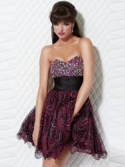 Colorized Print Fabric Sweetheart Sequined Bodice Flowing A-line Skirt Homecoming Dresses