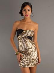 Colorized Sequined Print Fabric Sheath Style and Strapless Neckline Cocktail Dresses
