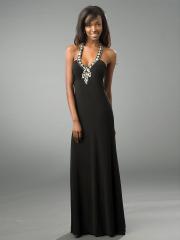 Column Floor Length Black Chiffon Diamantes Embellished Top Evening Gown