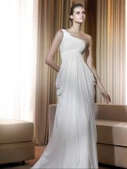 Column Rouched Bodice One Shoulder Chiffon Modern Wedding Dress