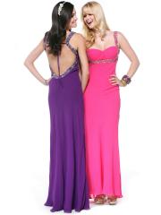 Column Style Floor Length Purple or Pink Chiffon Beaded Halter Top Evening Gown 2012