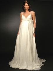 Column V-Neckline Chapel Train Backless Shirring Wedding Dress