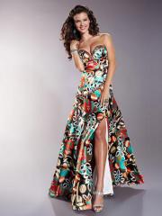 Contemporary Sweetheart Multi-Color Printed Sheath Slit Floor Length Evening Gown