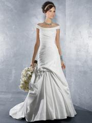 Contour Off-The-Shoulder Taffeta Gown of Pleated Skirt
