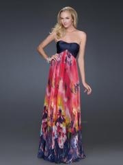 Coquettish Floral Print Chiffon Strapless Empire Waist Full Length A-line Evening Dresses