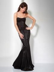 Corset-look Mermaid Style Strapless Straight Neckline Black Satin Evening Dresses