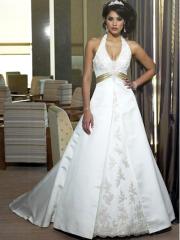 Cute Halter and Scoop Neckline with A-Line Silhouette Wedding Dress