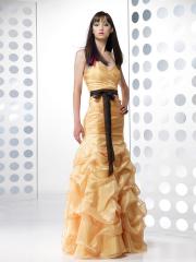 Daffodil Taffeta Strapless Sweetheart Neckline Sleeveless Pick-Up Floor-Length Evening Dress