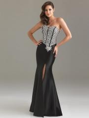 Dainty Strapless Floor Length Diamantes Embellished Black Satin Sheath Evening Dress