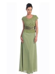Dark Green Scoop Neckline Short Sleeves Lace Top Full Length A-line Mother of the Bride Dresses