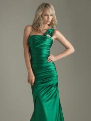 Dark Green Taffeta One-Shoulder Neckline Sleeveless Sweep Train Evening Dress