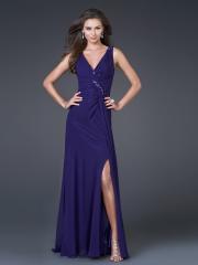 Dark Royal Blue Chiffon V-Neck Neckline Sleeveless Floor-Length Evening Dress