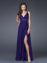 Dark Royal Blue Chiffon V-Neck Neckline Sleeveless Floor-Length Prom Dress