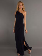 Dark Royal Blue Ruche One-Shoulder Neckline Sleeveless Floor-Length Side Slit Celebrity Dress