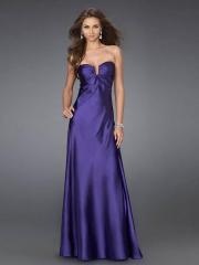 Dark Royal Blue Satin Strapless V-notch Neckline Empire Waist A-line Evening Dresses