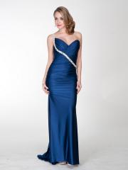 Dark Royal Blue Taffeta Sequined One-Shoulder Sweetheart Neckline Sleeveless Floor-Length Wedding Guests Dress