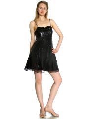 Dazzling Spaghetti Strap Neck Sheath Short Length Black Tulle and Sequined Junior Bridesmaid Dress