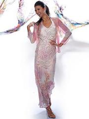 Deep V-Neck Ankle-Length Multi-Color Printed Sheath Style Long Sleeves Evening Dresses