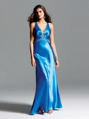 Deep V-Neck Sheath Style Royal Blue Silky Satin Floor Length Beaded Celebrity Gown