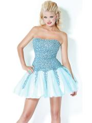 Delicate Strapless A-Line Blue Sequined Bodice and White Tulle Skirt Homecoming Dress