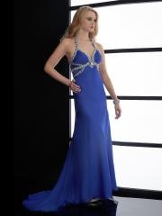 Delicately Made Rhinestone Halter Top Royal Blue Chiffon Floor Length Prom Gown