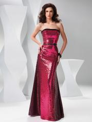 Deluxe Best Seller Strapless Floor Length Fuchsia Sequined Sheath Evening Gowns