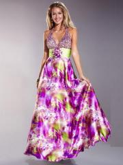 Deluxe Deep V-Neck Multi-Color Floor Length Sheath Style Beaded and Flower Celebrity Gown
