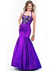 Deluxe Halter Top Floor Length Mermaid Diamantes Embellished Purple Silky Satin Celebrity Dress