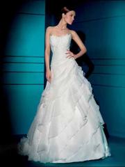 Distinctive Strapless A-Line Wedding Dress with Asymmetrical Skirt