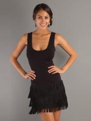 Double-Tone Square Neck Short Sheath Black Elastic Chiffon and Feathered Home Gown