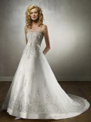 Elaborate Strapless Fully Lined Satin Gown with All-Over Embroidery