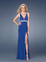 Elastic Chiffon Classy A-line Style Plunging V-neckline Beaded Band Slit Accented Celebrity Dresses