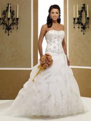 Elegant Ball Gown Strapless Chapel Train Satin Organza Wedding Dress