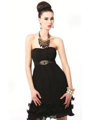 Elegant Black Chiffon Strapless Empire Waist Pleated Mini Tiered Skirt Evening Dresses