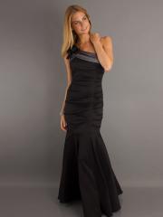 Elegant Black One Shoulder Back Zipper Ruched Bodice Floor Length Evening Dresses