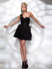 Elegant Black Taffeta Feather Sweetheart Neckline A-line Short Length Prom Dresses