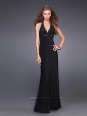 Elegant Black Taffeta Low V-neckline Sequined Accented Full Length A-line Evening Dresses