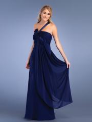 Elegant Dark Royal Blue Chiffon Beaded One-Shoulder Neckline Sleeveless Floor-Length Bridesmaids Dress